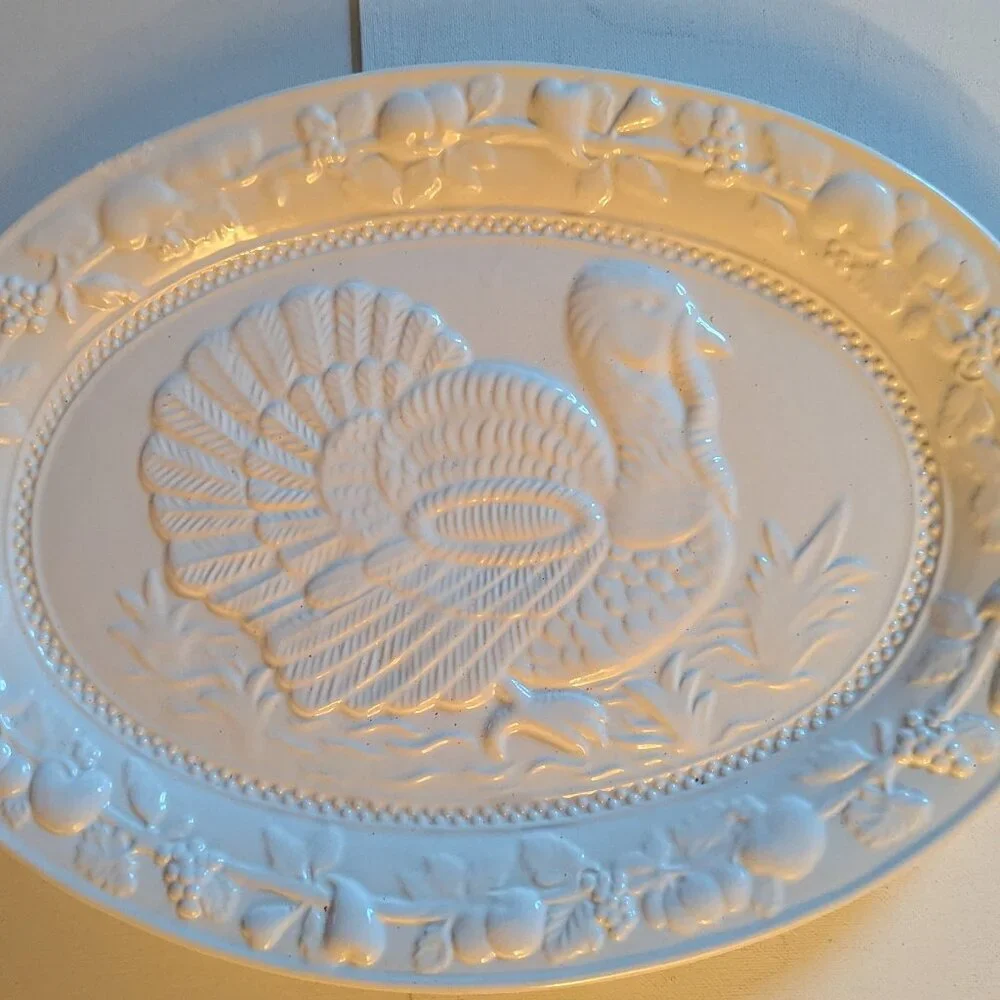 NWT Turkey Serving Platter White Ceramic Michael's Holiday Feast Foodie Kitchen